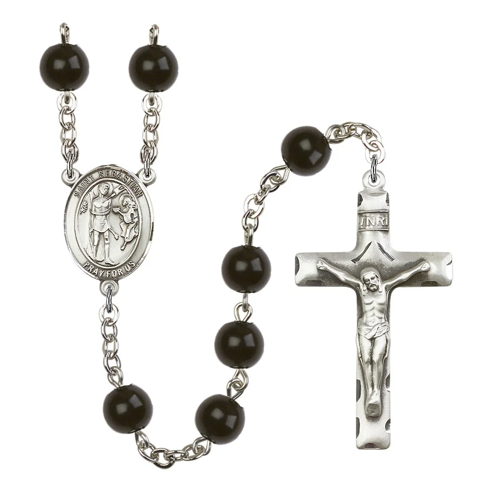 St. Sebastian 7mm Black Onyx Rosary