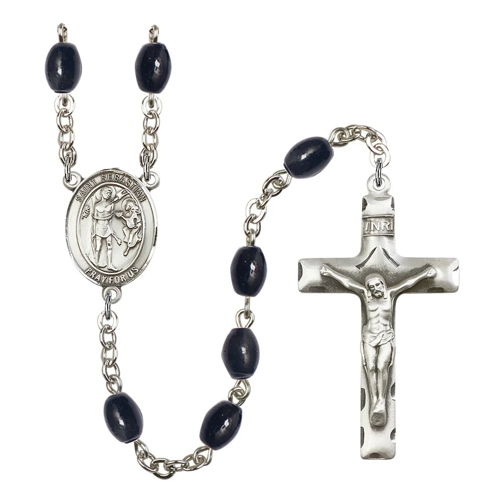 St. Sebastian 8X6mm Black Onyx Rosary