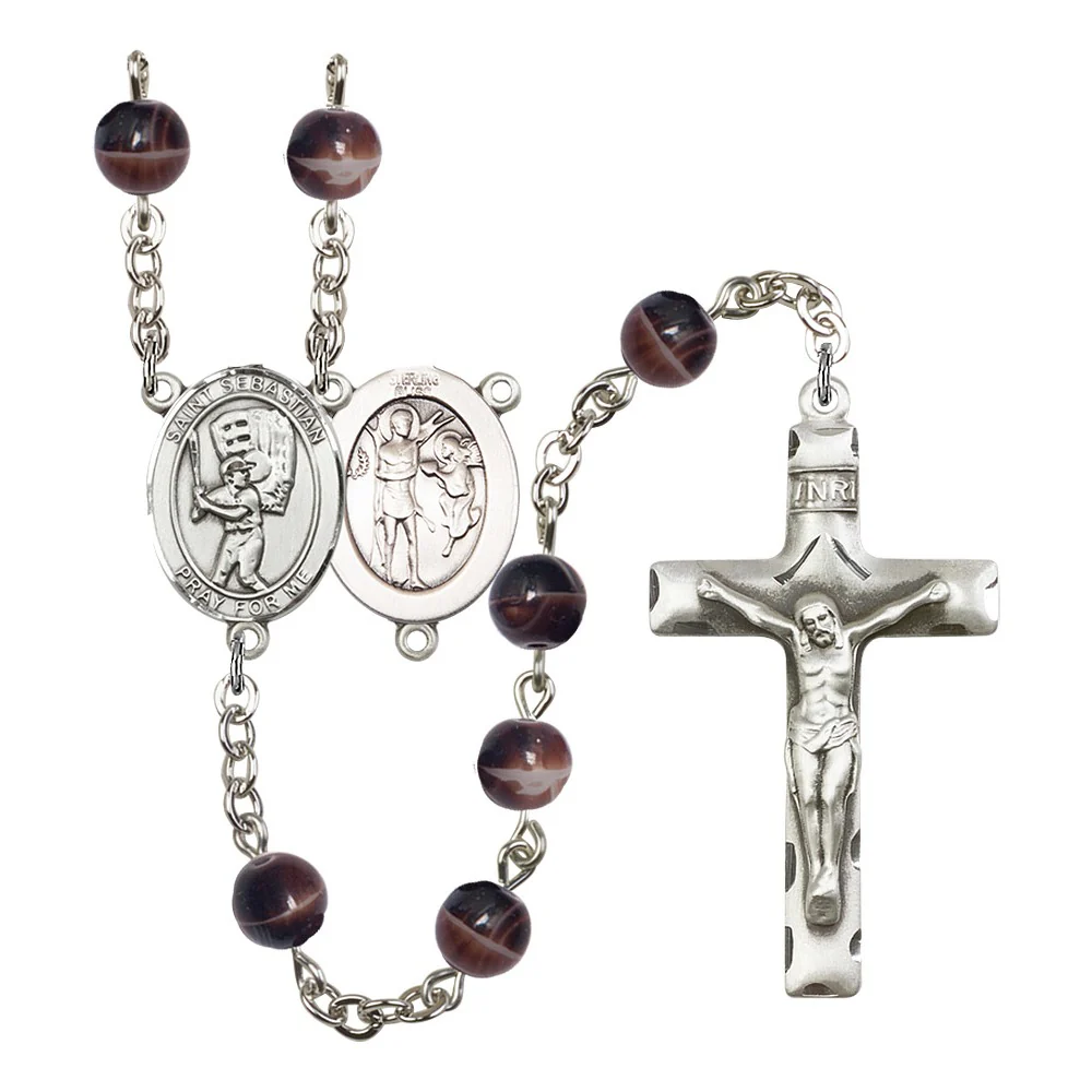 St. Sebastian / Baseball 7mm Brown Rosary