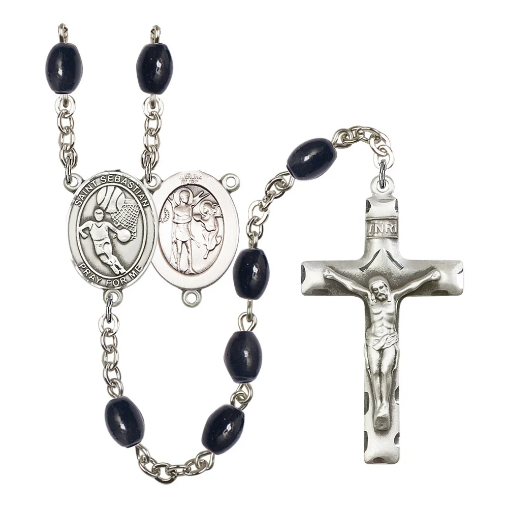 St. Sebastian / Basketball 8X6mm Black Onyx Rosary
