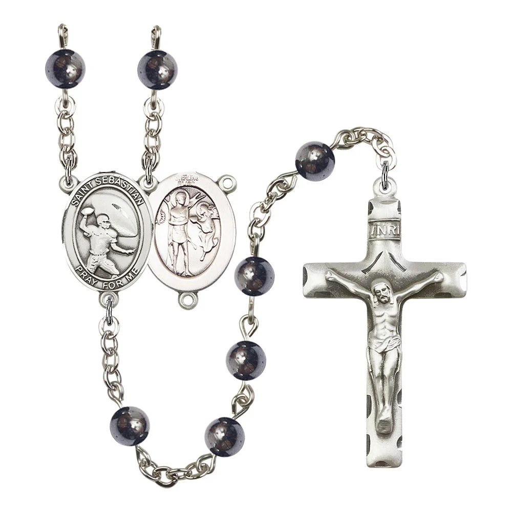 St. Sebastian / Football 6mm Hematite Rosary