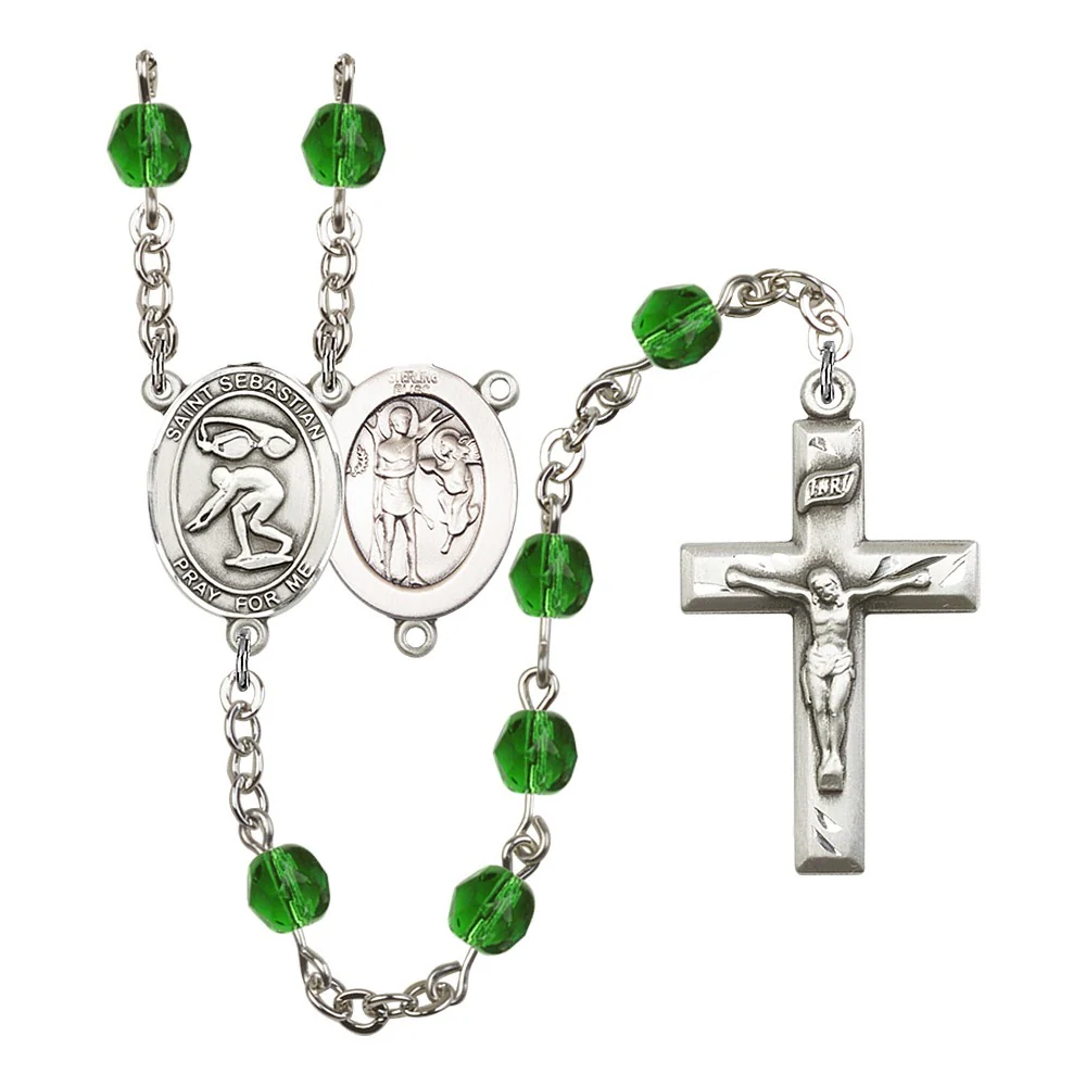 St. Sebastian/Swimming Green May Rosary 6mm