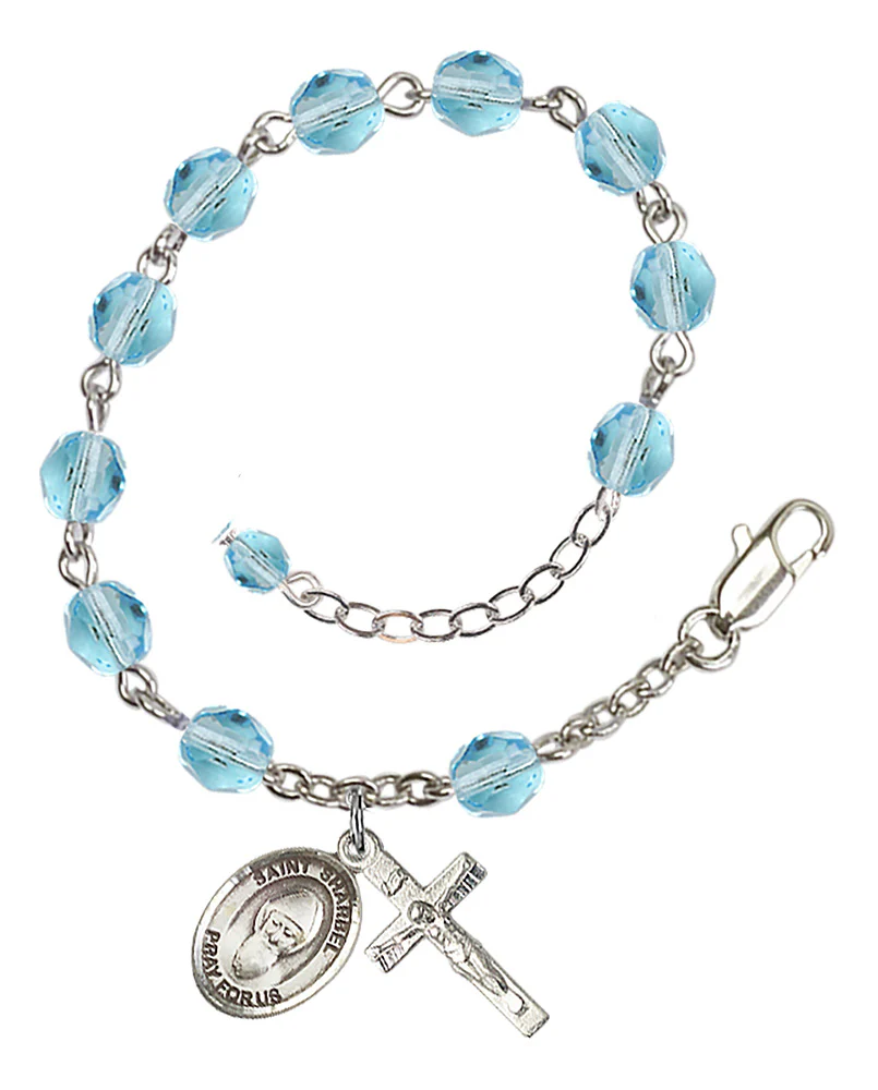 St. Sharbel Aqua Blue March Rosary Bracelet 6mm
