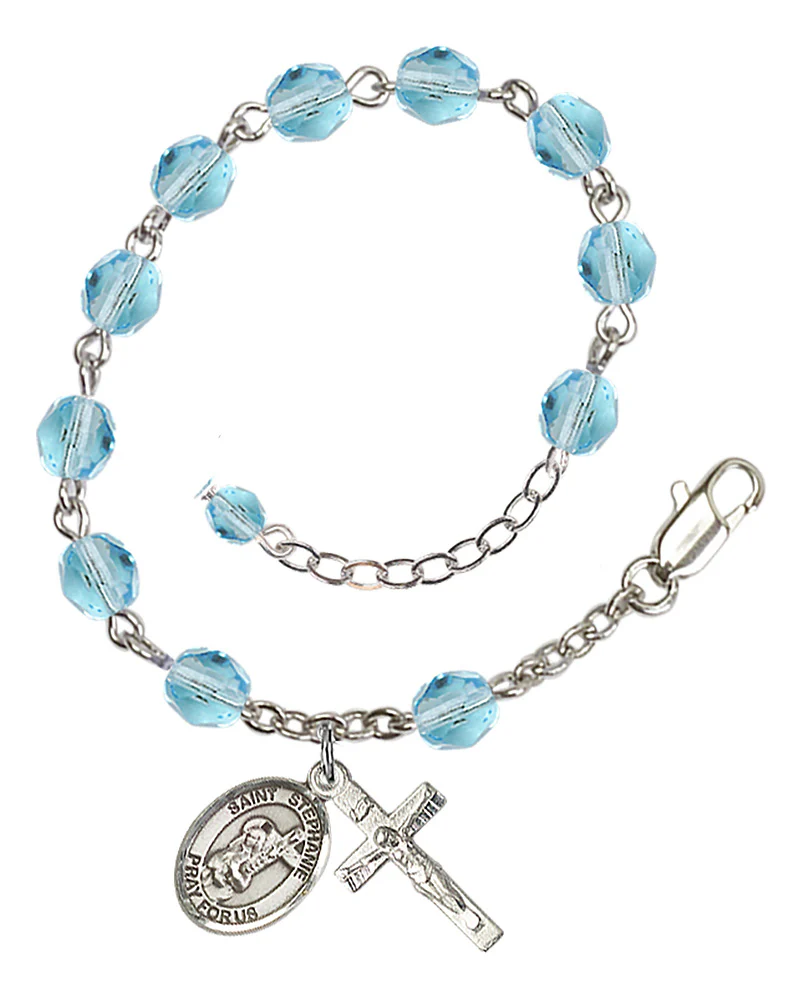 St. Stephanie Aqua Blue March Rosary Bracelet 6mm