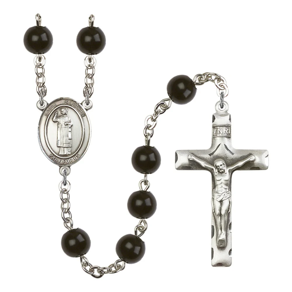 St. Stephen The Martyr 7mm Black Onyx Rosary