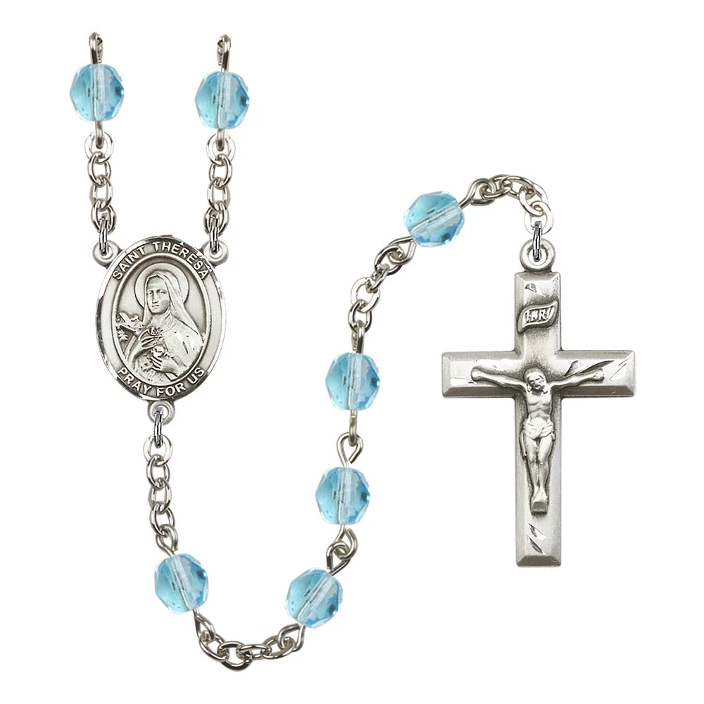 St. Theresa Aqua Blue March Rosary 6mm