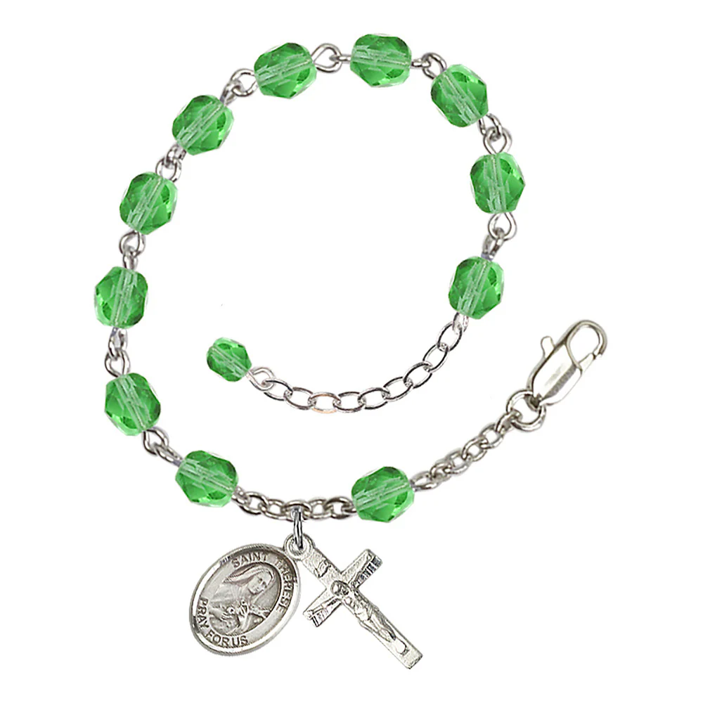 St. Therese of Lisieux - The Little Flower Crystal Birthstone Rosary Bracelet - Multiple Birthstones - Image 2