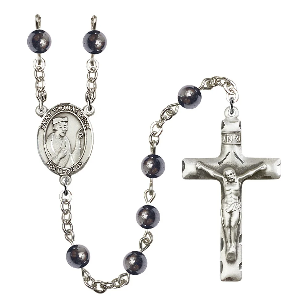 St. Thomas More 6mm Hematite Rosary