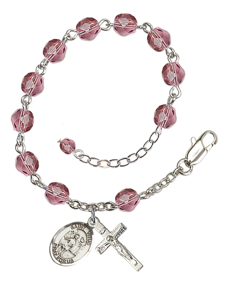 St. Vitus Purple February Rosary Bracelet 6mm