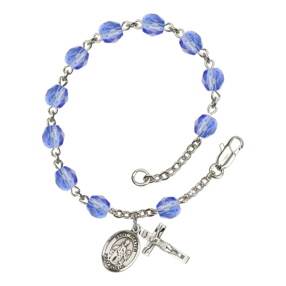 St. Walter Of Pontnoise Blue September Rosary Bracelet 6mm