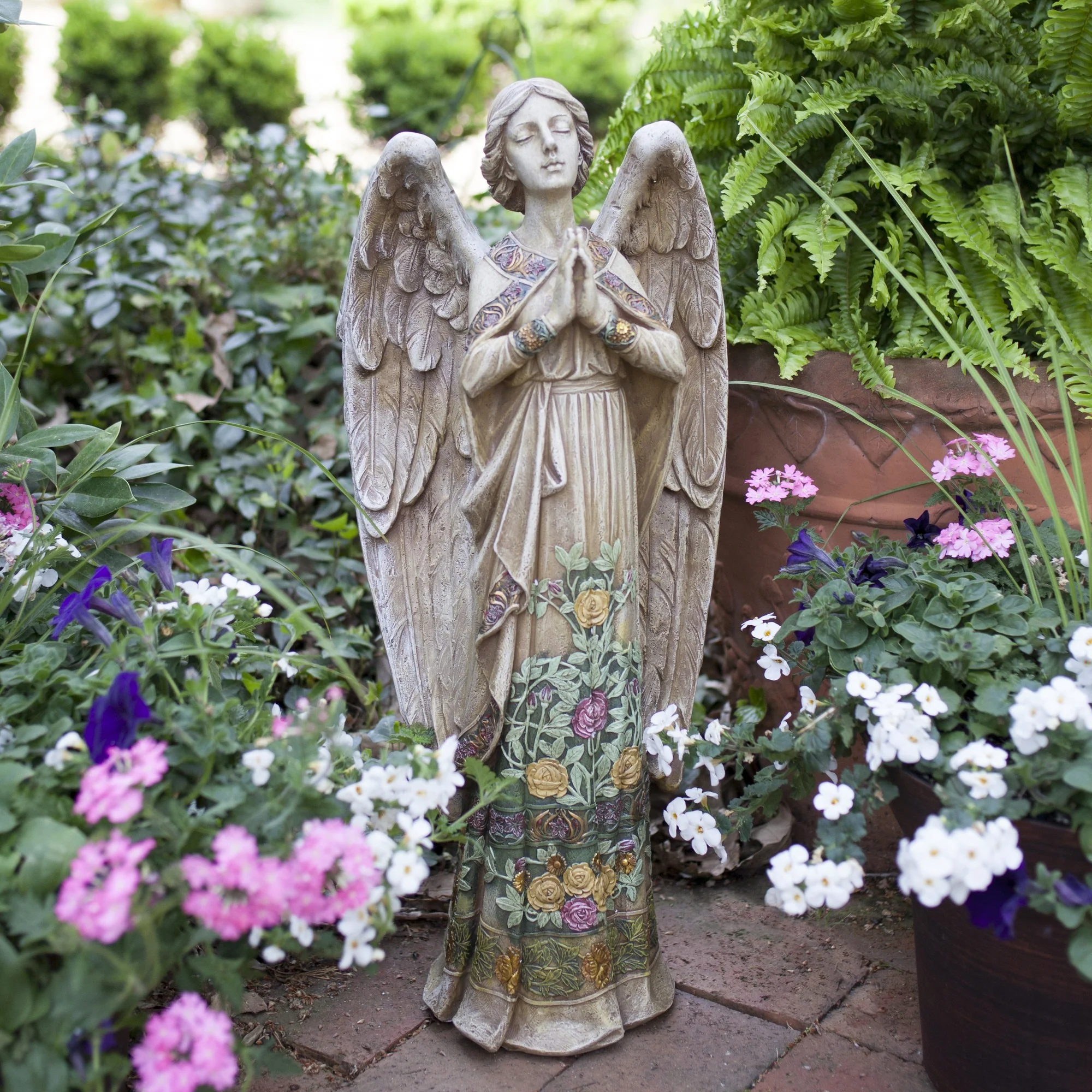 Standing Garden Angel with Floral Trim - 24 inch - Image 3