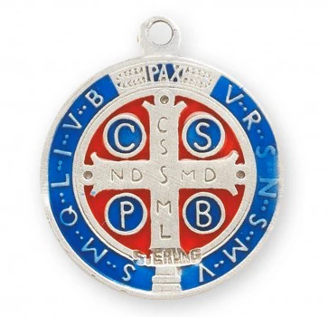 Sterling & Blue Enameled St. Benedict Medal Necklace - 18" - Image 3