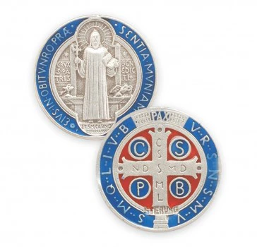 Sterling & Blue Enameled St. Benedict Medal Necklace - 24" - Image 3