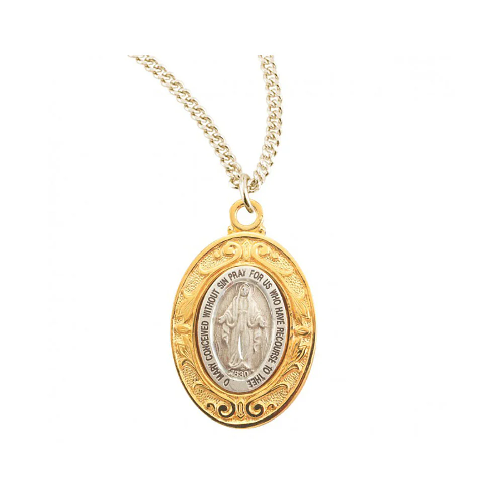 Sterling Center Florentine Setting Miraculous Medal Necklace - Image 2
