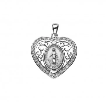 Sterling Heart & Cubic Zirconia Miraculous Medal Necklace - Image 2