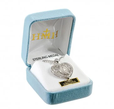 Sterling Heart & Cubic Zirconia Miraculous Medal Necklace - Image 3