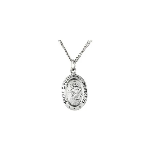 Sterling Silver 15x11mm Oval St. Christopher 18" Necklace