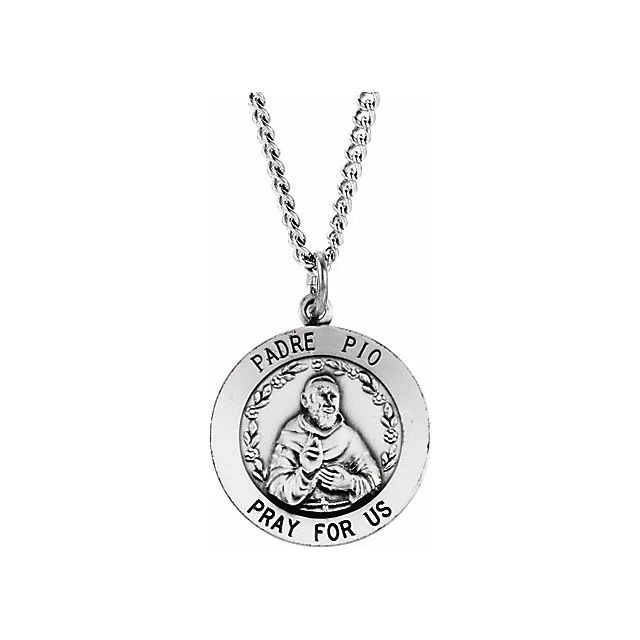 Sterling Silver 18.5mm Round St.Padre Pio 18" Necklace