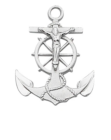 Sterling Silver Anchor Crucifix with 24 inch chain