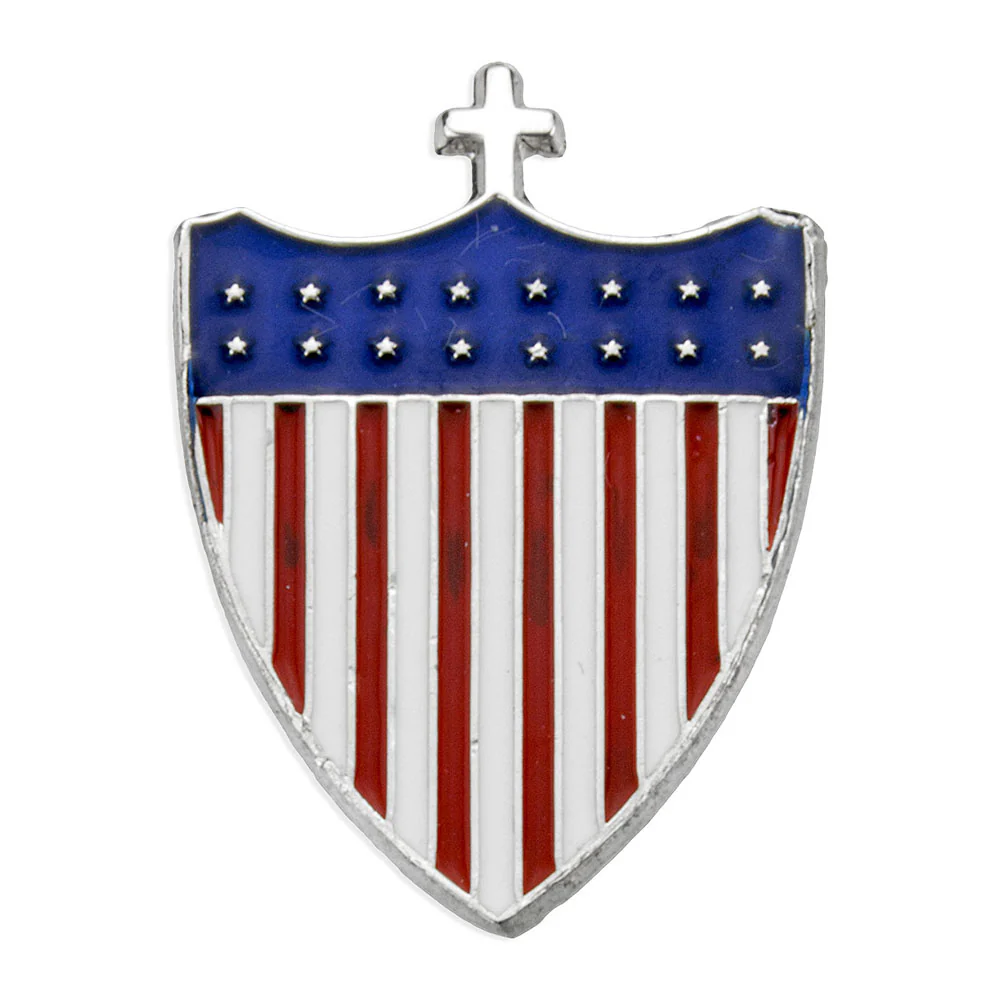Sterling Silver Cross American Flag & Shield Pin