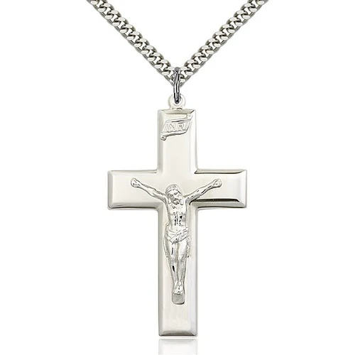 Sterling Silver Crucifix Pendant 1 7/8 X 1 Inch