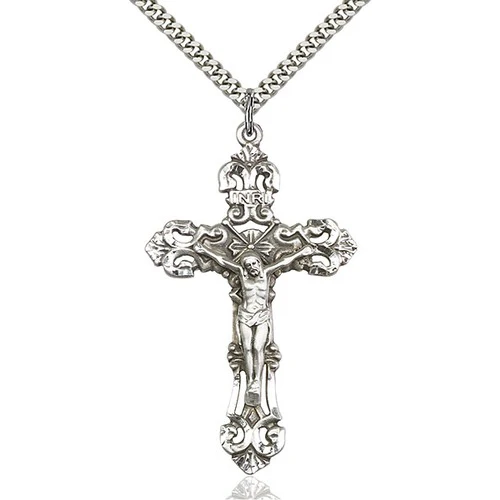 Sterling Silver Crucifix Pendant 2 X 1 1/4 Inch