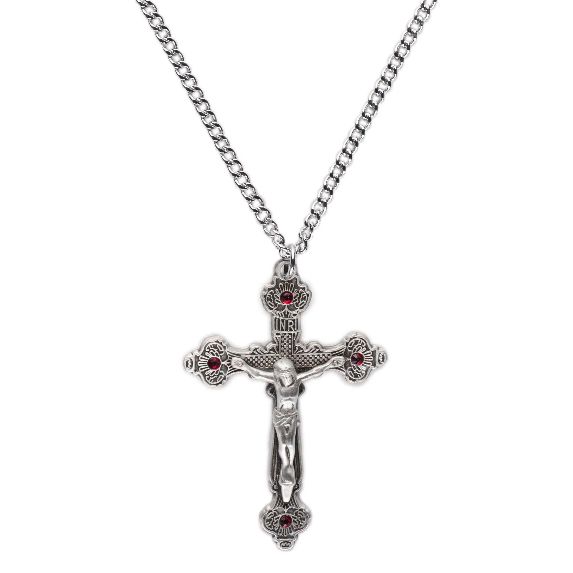Sterling Silver Crucifix with Ruby Stones with 24 inch chain - Image 2