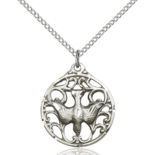 Sterling Silver Holy Spirit Pendant 3/4 X 3/4"