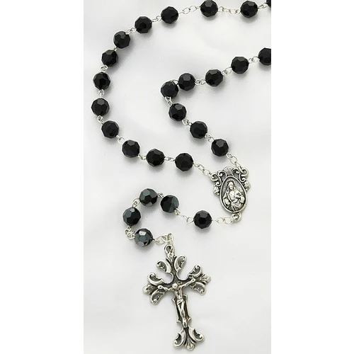 Sterling Silver Jet Black Swarovski Rosary, 8mm