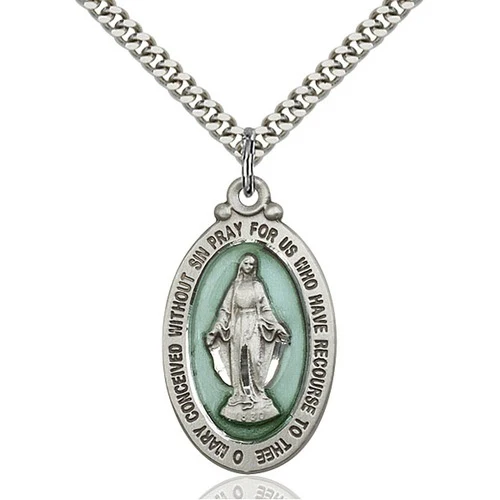 Sterling Silver Miraculous Pendant 1 18 X 5/8"