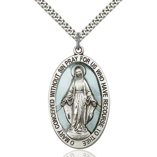 Sterling Silver Miraculous Pendant 1 5/8 X 1 Inch