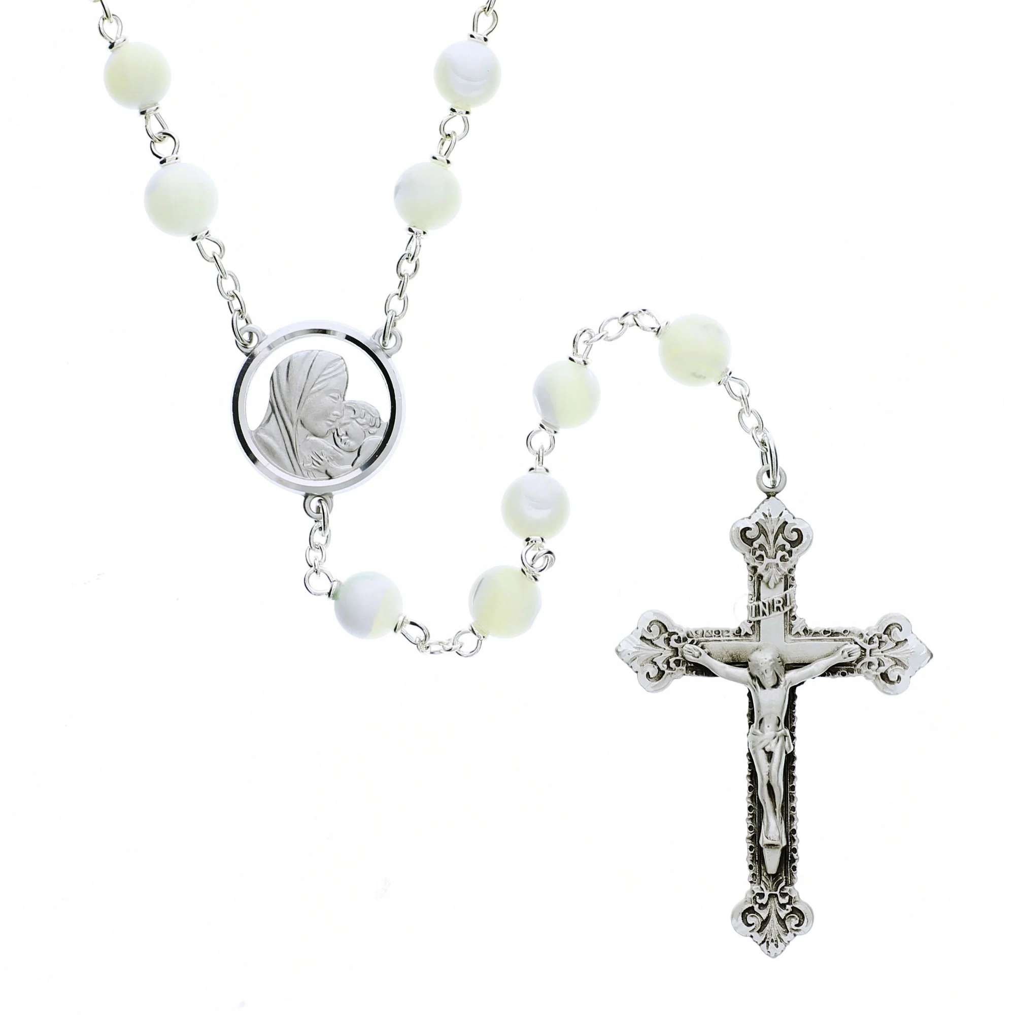 Sterling Silver Mother of Pearl Rosary - 8mm - Image 3