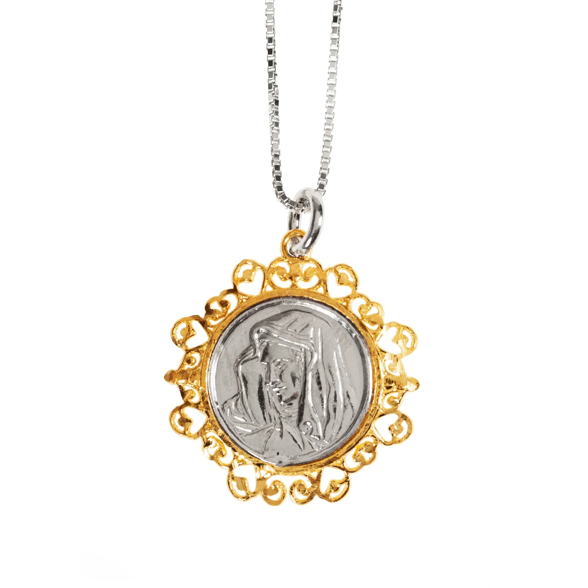 Sterling Silver Our Lady of Sorrows Round Medal on 18" Box Chain