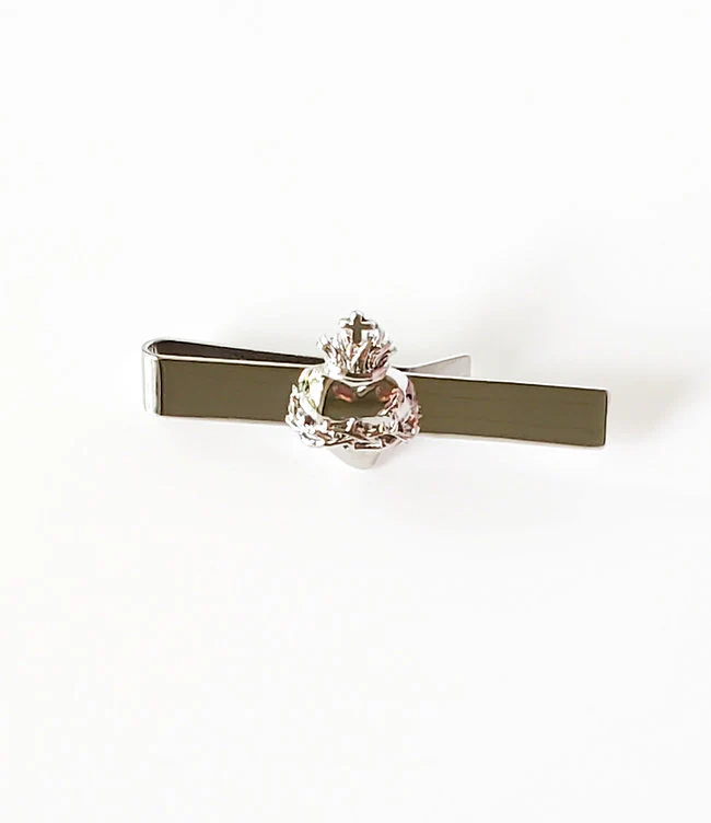 Sterling Silver Sacred Heart Cufflink, Tie Clip & Pin Set