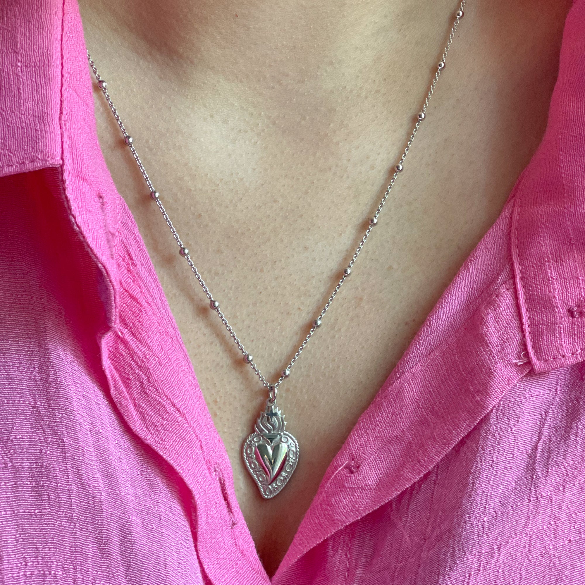 Sterling Silver Sacred Heart Necklace - Image 2