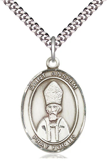 Sterling Silver St. Anselm Medal Necklace - 24" Chain