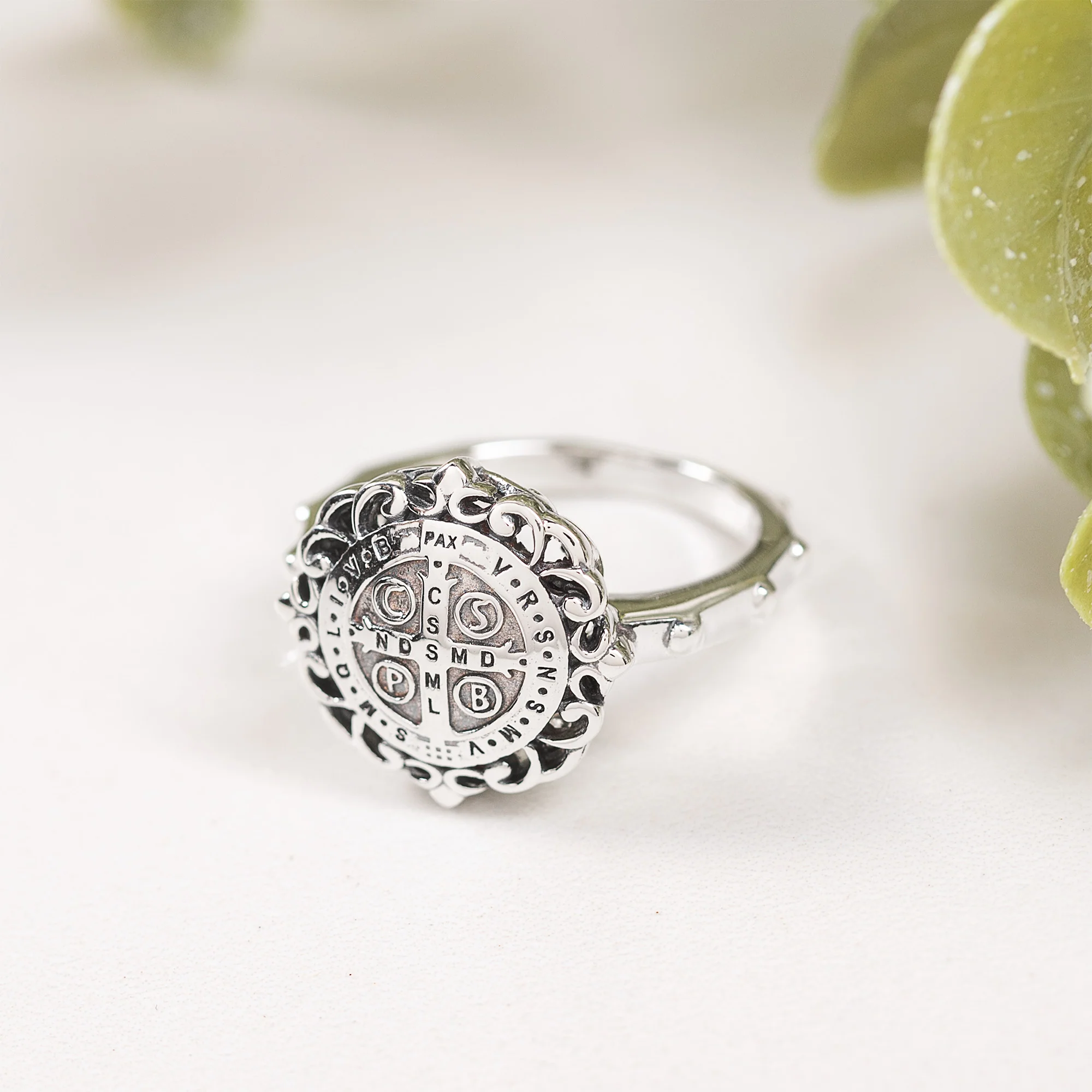 Sterling Silver St. Benedict Filigree Rosary Ring - Image 6