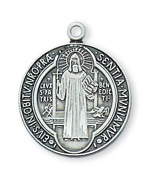 Sterling Silver St. Benedict Medal with 18 inch chain
