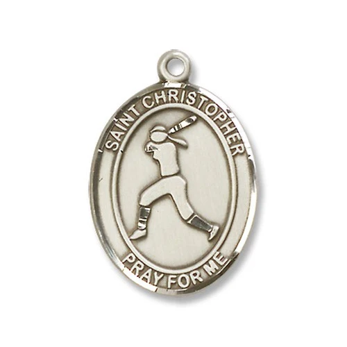Sterling Silver St. Christoper / Softball Pendant w/ chain - Image 2
