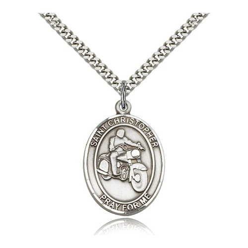 Sterling Silver St. Christopher Medal w/ chain - Motorcycle - Image 2