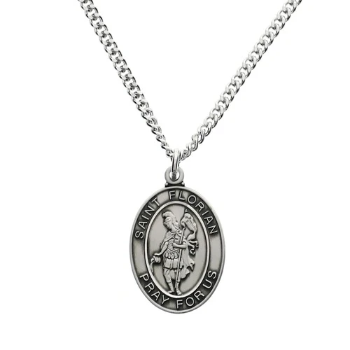 Sterling Silver St. Florian Medal on 24" Chain