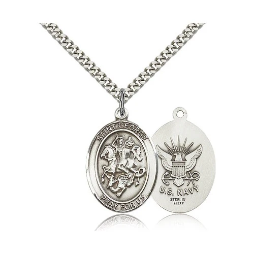 Sterling Silver St. George Pendant w/ US Navy