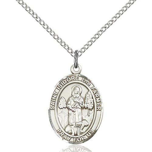 Sterling Silver St. Isidore the Farmer Pendant w/ Chain