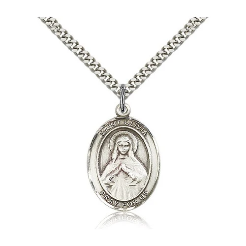 Sterling Silver St. Olivia Pendant w/ Chain 1 X 3/4"