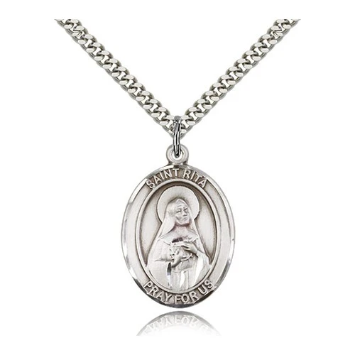 Sterling Silver St. Rita of Cascia Baseball Pendant w/ chain - Image 3
