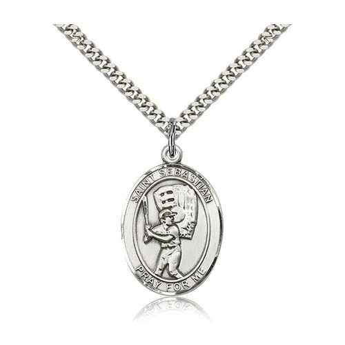 Sterling Silver St. Sebastian / Baseball Pendant w/ chain
