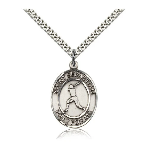 Sterling Silver St. Sebastian Pendant w/ chain- Baseball