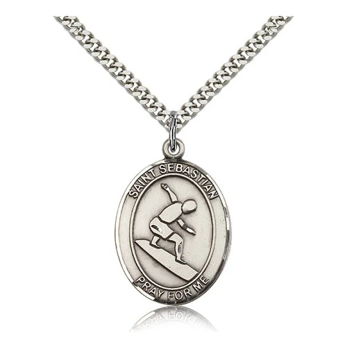 Sterling Silver St. Sebastian Pendant w/ chain-Surfer - Image 2