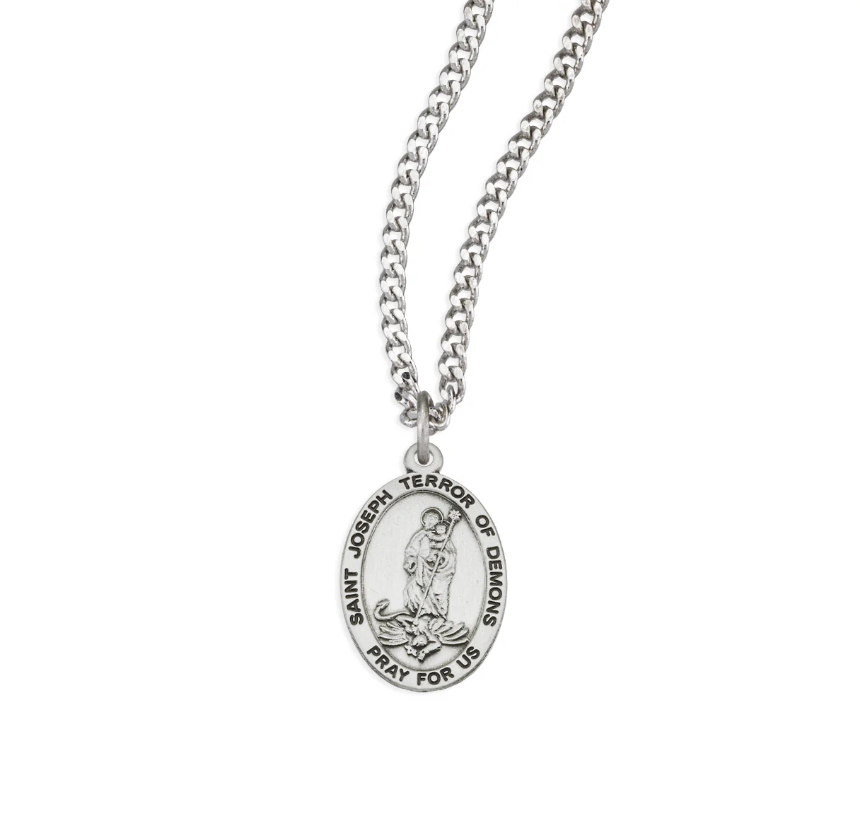 Sterling St. Joseph Terror of Demons Medal Necklace - 18"