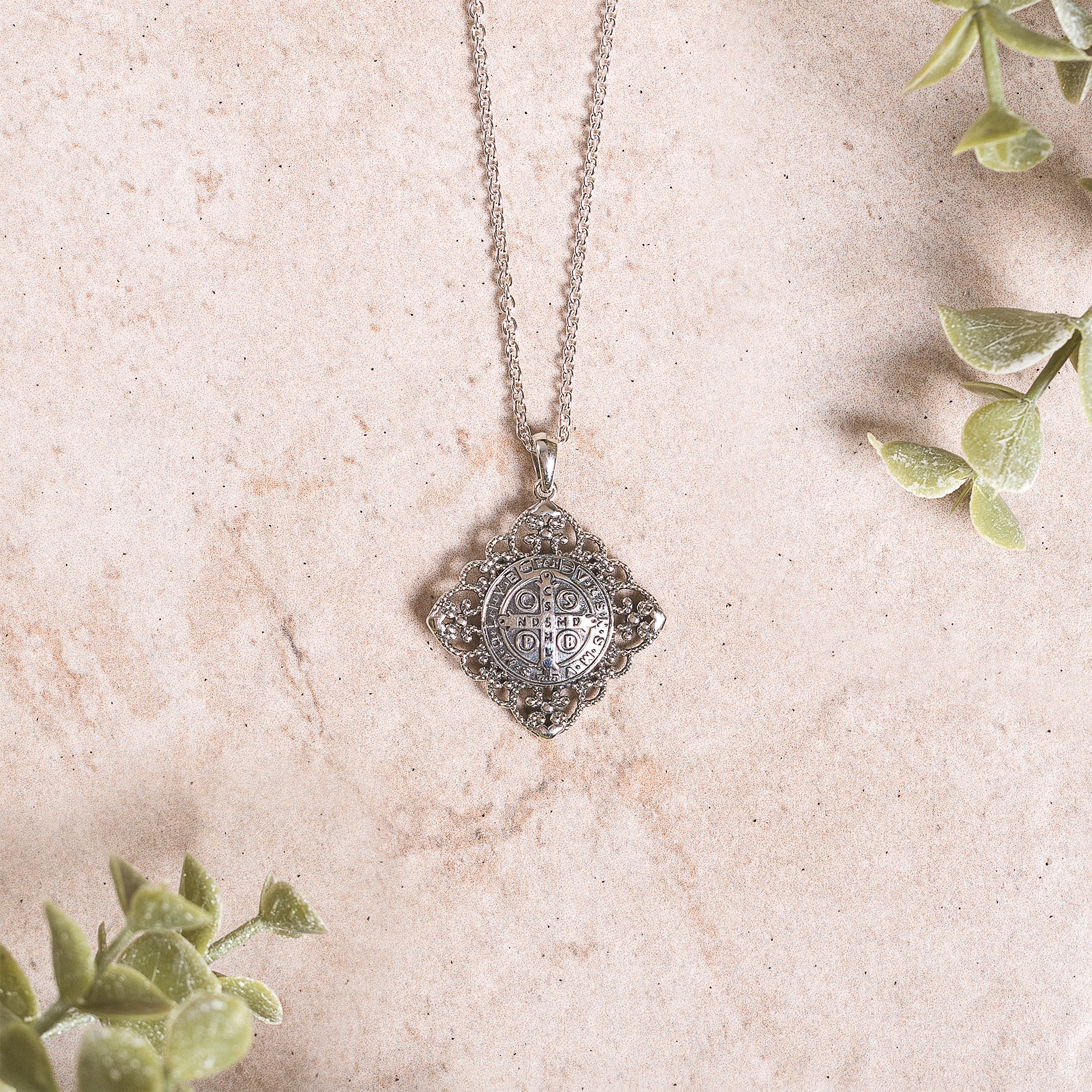Sterling Vintage Filigree St. Benedict Medal Necklace - Image 3
